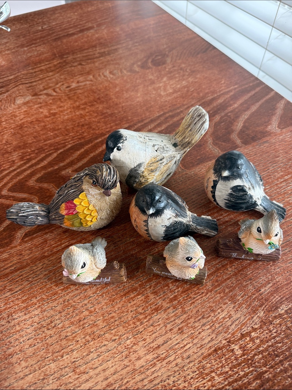 Bird Figurine Set — Rustic Black, White & Brown